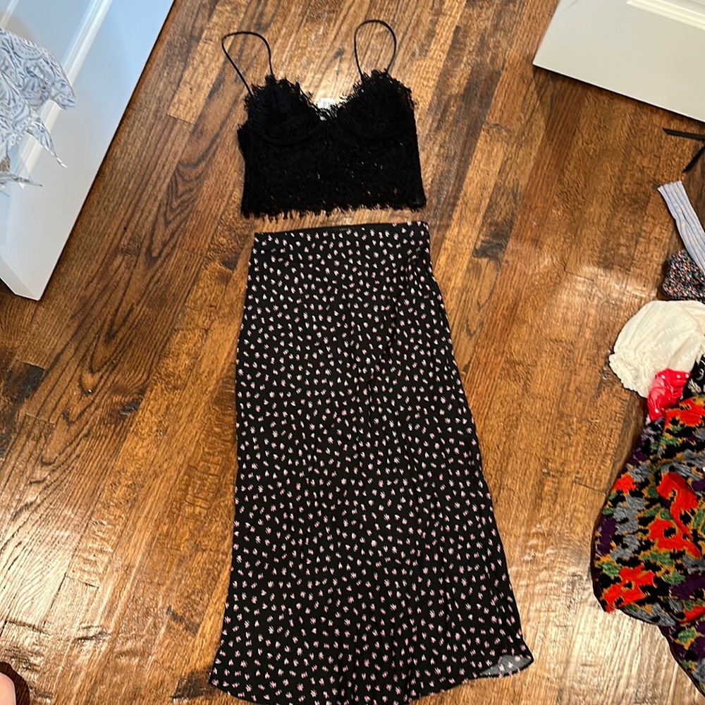Lace top and midi skirt bundle